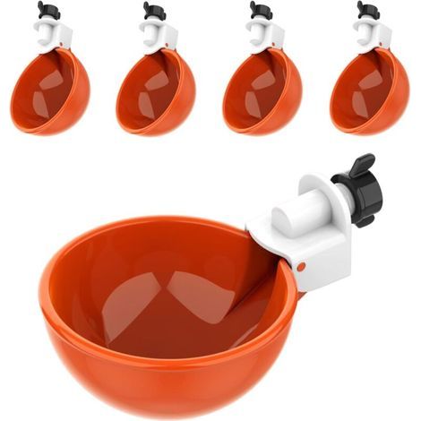 4 pièces, grande tasse de consommation automatique de poulet Poulet Boire Fountaine pour poulets, canards, oies, dindes et lapins Kit de fontaine de boisson volaille (orange) (1/5)
