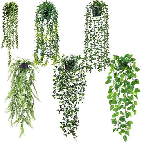 Lot de plantes artificielles à suspendre, décoration artificielle, fausses plantes en pot suspendues pour intérieur, pour étagère murale, salle de bain, cuisine, décoration extérieure (1/5)