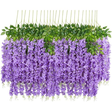 Juego de 12 flores artificiales, guirnalda colgante de flores de seda de vid de glicinia falsa para el hogar, jardín, fiesta, decoración de boda, flor de simulación (juego de 12, 115 cm, morado) (1/5)