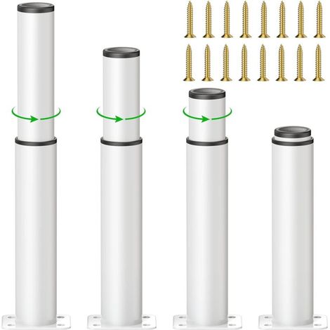 4 Stück weiße verstellbare Möbelbeine, 18 cm verstellbare Küchenbeine, höhenverstellbar, runde Sofabeine aus Metall und Edelstahl, Tischfüße, Schrankfüße mit Schrauben FLITI (1/4)