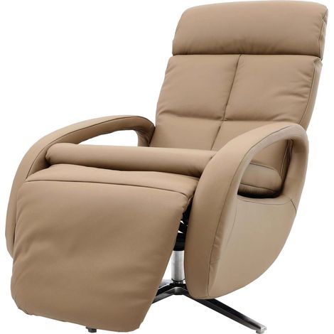 Poltrona relax HHG-399, TV regolabile, funzione reclinabile girevole, vera pelle, taupe