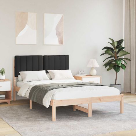 Estructura de Cama con Cabecera Tapizada Negro 120 x 190 cm