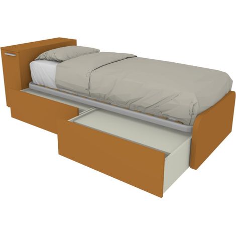 Letto singolo salvaspazio con cassetti e testata contenitiva - Zolfo
