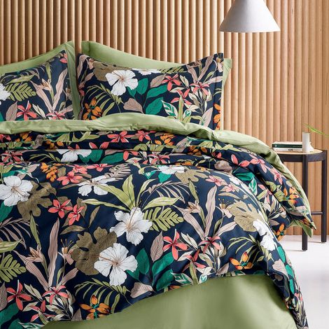 Parure de lit Moderne Vintage rétro en Coton, Housse de Couette Minimaliste Chic, Motif botanique, Motif réversible de Style Zen Asiatique, pour lit Double, Grand lit ou très Grand lit (1/5)