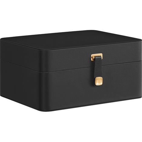 Boîte à Bijoux avec Miroir, Porte-bijoux 2 Niveaux, Écrin de Voyage, Plateau à Bijoux Amovible, 17,6 x 22 x 11 cm, pour Colliers, Boucles d’oreilles, Idée Cadeau, Noir d’Encre