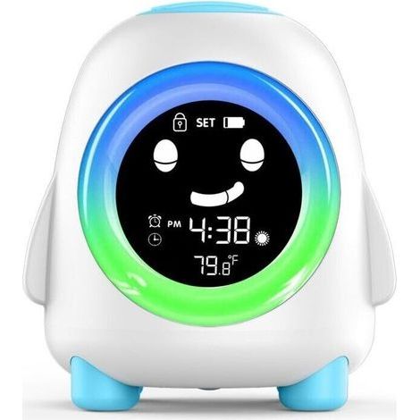 FENOPLASTICARéveil Électronique LCD avec Veilleuse - Forme Pingouin Cartoon - pour Enfants ou Dortoir - Bleu Clair