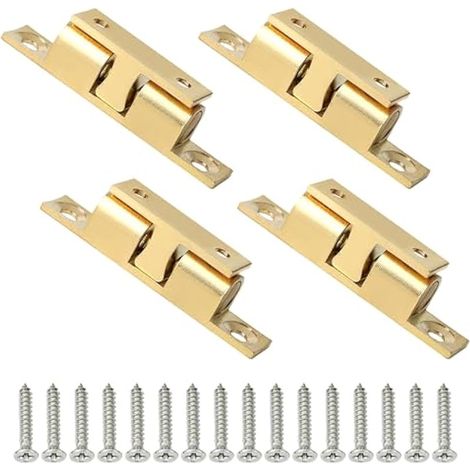 Lot de 4 loquets de porte à double boule en laiton massif réglables pour portes intérieures, armoires, armoires de cuisine, portes de meubles (doré) (1/5)