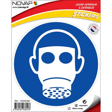Panneau Obligation de porter un masque de protection respiratoire - Vinyle adhésif Ø180mm - 4036403