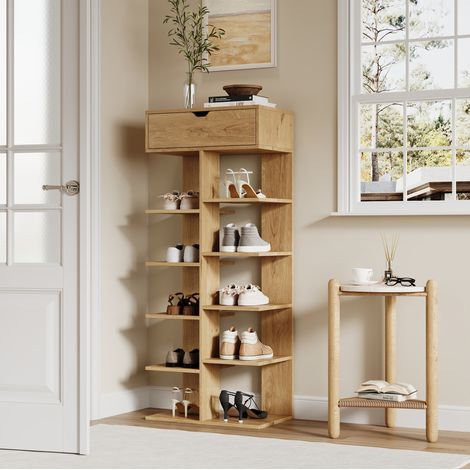 Mobile porta scarpe aperto con 1 cassetto e 10 scomparti, 55 x 33 x 133 cm, naturale HAVRYA (1/5)