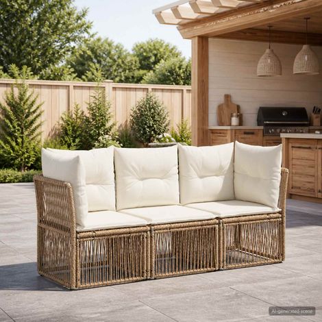 vidaXL Conjunto de sofás de jardín 3 uds. Beige ratán sintético (1/5)