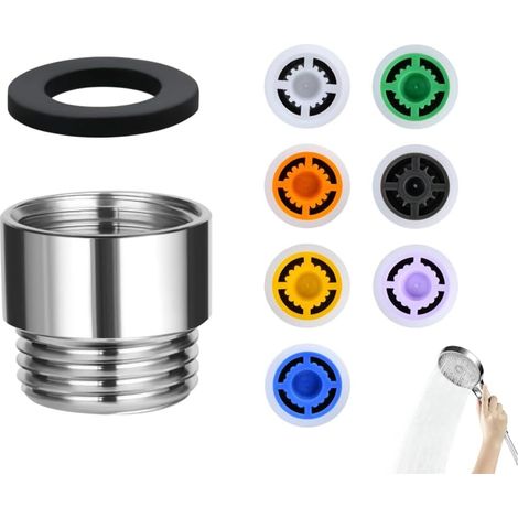Économiseur D'Eau Pour Douche, Limiteur De Débit Réducteur De Débit 8 Pièces (1 Adaptateur + 7 Pastilles Économiseuses), Filetage 1/2, Débits 4 5 6 7 8 10 12 L/min, Jusqu'à 70% D'économie D'eau (1/5)