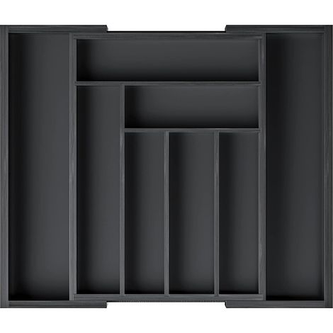Boîte de rangement à tiroir réglable, porte-couverts en bambou, boîte de rangement à couverts extensible noir (1/5)