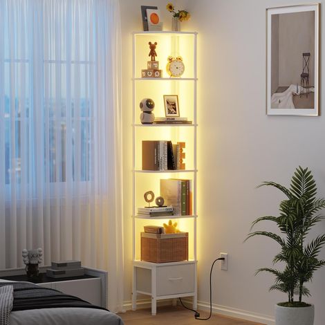 Étagère d'angle 6 Niveaux avec LED et tiroir, Blanc LED pilotable par APP, montage facile, gain de place, 27×37 cm, étagère étroite, rangement (1/5)