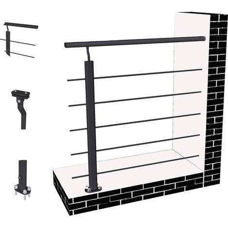 Océan Garde-corps aluminium 100 cm - Rampe d'escalier noir mat - Intérieur & extérieur - Idéal pour entrée de maison ou jardin