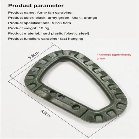 Dos anillas de escalada de plástico ligero (verde militar, 02) - tipo táctico, anillas en D, para mochilas, con enganche externo para llaves.