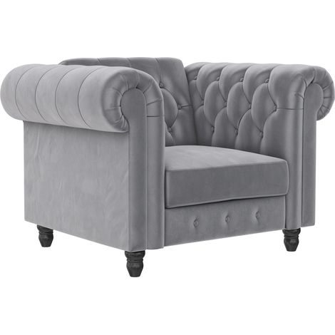 Felix Fauteuil en velours gris clair (1/5)