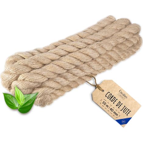Creative Deco 10m Corde Jute 40mm - Personnalisable, Solide, Naturelle