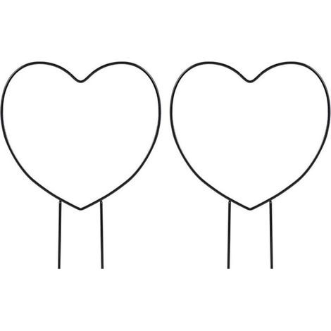 Lot de 2 treillis de jardin en fer noir pour plantes grimpantes, fil de support métallique, support pour plantes en forme de cœur. (1/5)