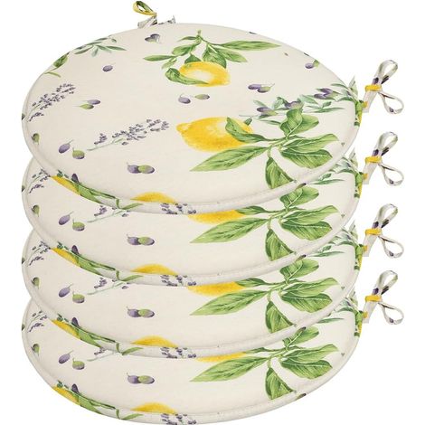 Set 4 Cuscini Sedia Rotondi Cotone Lavabili Morbidi Coprisedie Limoni Design Rustico