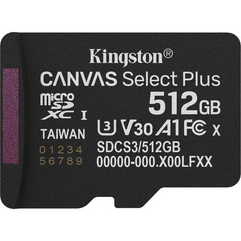 Kingston Technology 512GB micSDXC Canvas Select Plus Gen3 150R A1 (Adaptateur SD non inclus) (1/5)