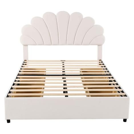 Polsterbett Doppelbett, Bettrahmen mit blumenförmigem Kopfteil und Lattenrost, Erwachsenen-Jugendbett in hautfreundlichem Samtstoff (1/5)