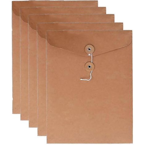 Pochettes de classement Kraft à ficelle, pochettes pour documents et lettres, format A4 (lot de 5), sans extension (1/5)