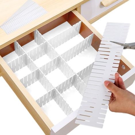 16 séparateurs de tiroirs réglables – Organiseurs de tiroir pour sous-vêtements, chaussettes et bijoux – Séparateur de tiroir ajustable, parfait comme drawer organizer pour une organisation optimale. (1/5)