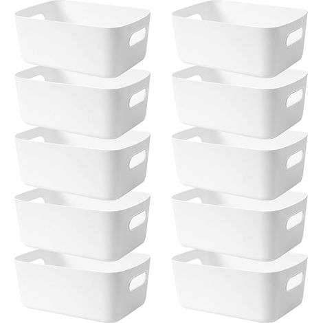 10pcs Boîtes Rangement Plastique Bac Rangement 20 cm Organiseur Panier Rangement avec Poignées Caisse Rangement Placard Cuisine Salle de Bain Bureau