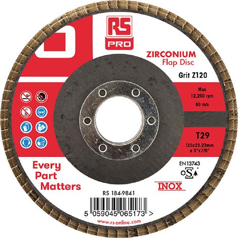 Disque abrasif RS PRO, P120, Ø 125mm ( Prix pour Paquet de 5 )