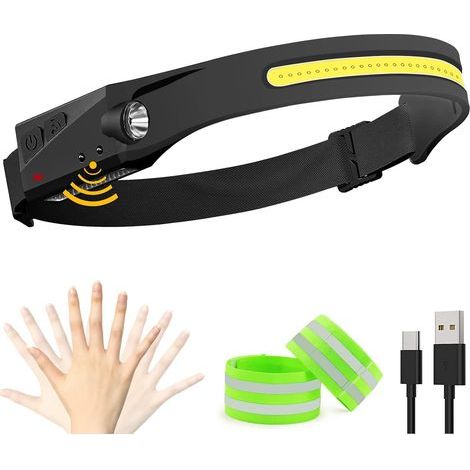 USB-LED-Stirnlampe, 230° Weitwinkelbeleuchtung, leistungsstarke wasserdichte Stirnlampe, Induktions-Stirnlampe für alle Perspektiven beim Joggen mit 2 reflektierenden Gummibändern zum Wandern – RAPAND (1/5)