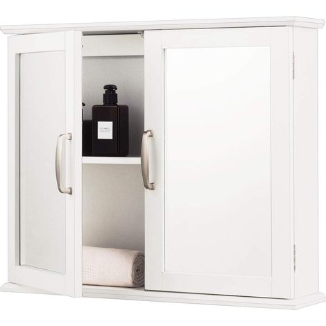 COSTWAY Armadietto Bagno Con Specchio, Con 2 Ante e Ripiani, Ideale per Lavanderia Camerino e Salone, Bianco, 60 x 14 x 50 cm (1/5)