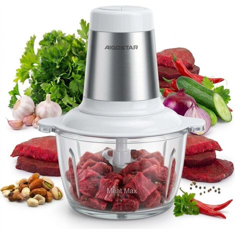 Aigostar Tritatutto Elettrico 300W Ciotola In Vetro 1.8L Lame 3D Trasparente Inox (1/5)
