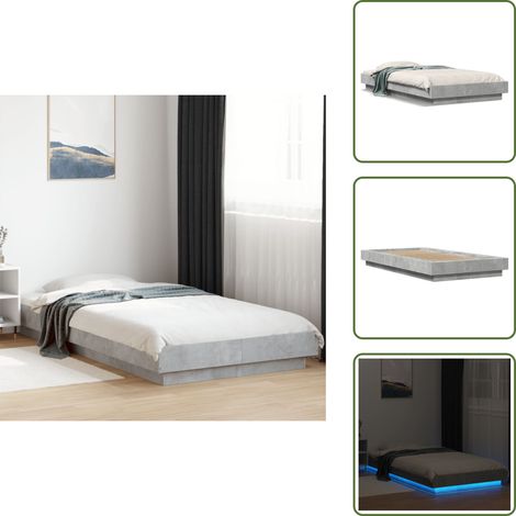 Cama de madera - vidaXL Estructura de cama con luces LED madera gris hormigón 90x200 cm - Cama gris hormigón
