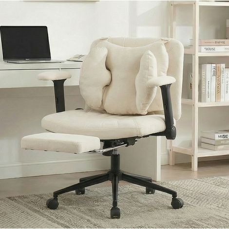 Sedia da ufficio girevole regolabile in altezza con poggiapiedi, braccioli, rotelle, beige HAVRYA (1/4)