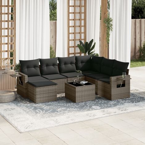 Set de sofás de jardín 8 pzas y cojines ratán sintético gris vidaXL (1/5)