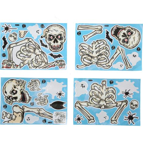 4 Autocollants Muraux Crânes Halloween pour Salon Chambre Décoration Murale (1/5)