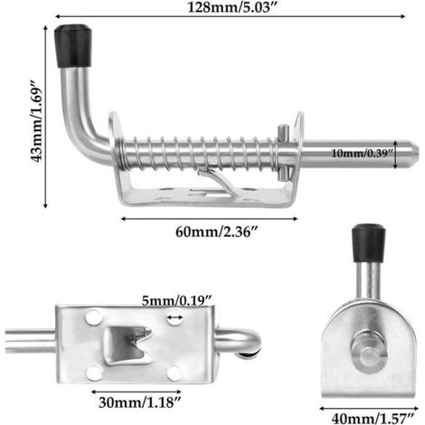 Verrou À Ressort - Acier Inoxydable 304 - Pour Porte Ou Fenêtre - 128 mm - Lot De 3 (1/5)