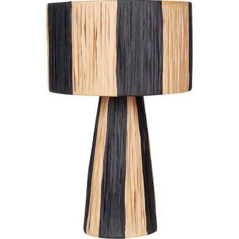 Lampada da tavolo in rafia a foglia di palma realizzata a mano con interruttore On/Off in stile boho naturale e nero Welmel (1/5)