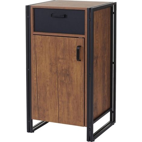 Comodino cassettiera HHG-157 metallo legno MDF 90x50x43cm rovere