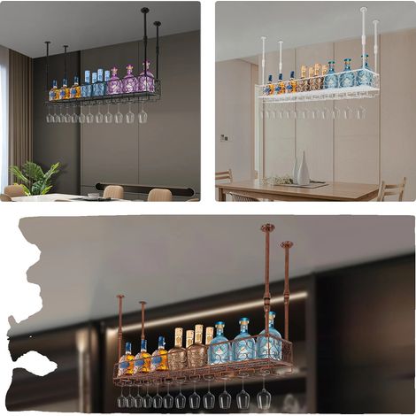 Étagère à vin montée au plafond, accueille 12-24 bouteilles de vin, couleur blanche, capacité de charge maximale 50 kg, dimensions 120 x 25 x 10 cm, hauteur applicable 2,35-2,55 m (1/5)