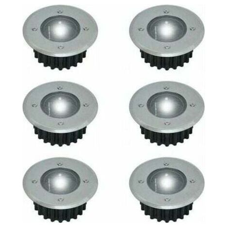 Lot de 6 spots LED solaires encastrables au sol - Ronds - Diamètre : 85 mm - Extérieur résistant au piétement - Façade en acier inoxydable - 6 lampes solaires-Chrom (1/5)