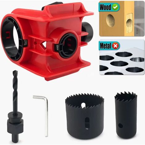 Kit gabarit de perçage pour serrure de porte en bois, guide de perçage précis avec scies‑cloches, mèche centrale et clé allen, outil menuiserie installation serrure