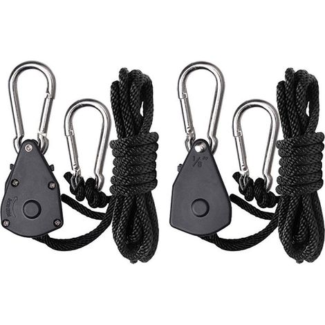 Lot de 4 Crochets Réglables - Acier et Nylon - Suspension à Cliquet pour Lampes et Plantes - Intérieur et Serre - 200 cm (1/5)