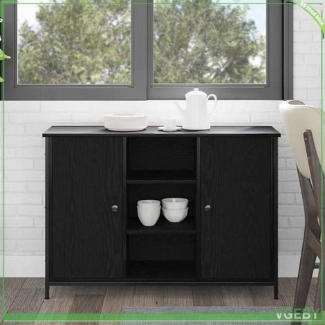 Buffet bas - ABI - Chêne noir - 2 portes - Bois d'ingénierie - 100 x 35 x 70 cm (1/5)