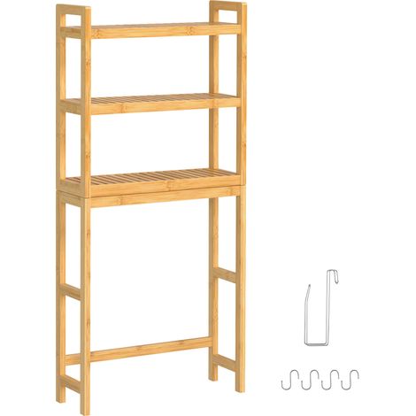 Songmics – Étagère WC 3 niveaux en bambou réglable – Rangement au-dessus des toilettes – Montage facile – Supporte jusqu'à 45 kg