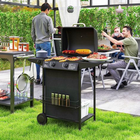 Barbecue à gaz avec 3 brûleurs indépendants et couvercle avec thermomètre, 108x54x97 cm, noir (1/5)