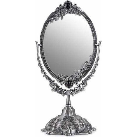 Miroir de Maquillage, Miroir décoratif Vintage Ovale et Double-Face Miroir(Argenté) (1/5)