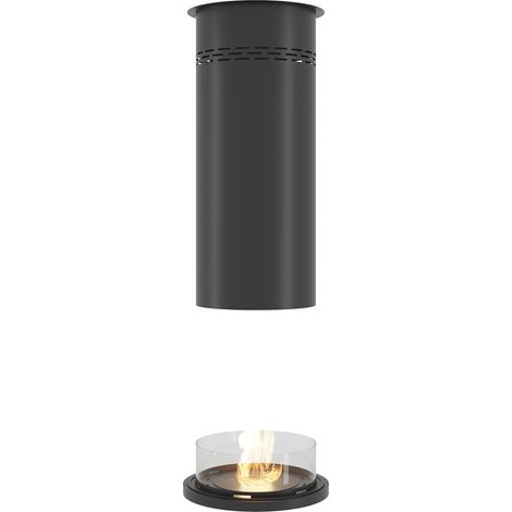 Camino a Bioetanolo da Pavimento Ø80 cm con Finta Canna Fumaria Inround Nero con Vetro (1/5)