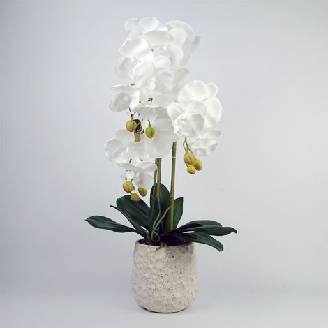60cm Pure White Artificial Orchid with Ceramic Bubble Planter (1/3)