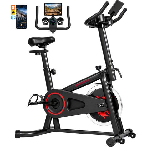 SPORTNOW bicicleta estática en casa con app bluetooth, resistencia ajustable, pantalla lcd, volante, asiento y manillar ajustables, ruedas, soporte (1/5)